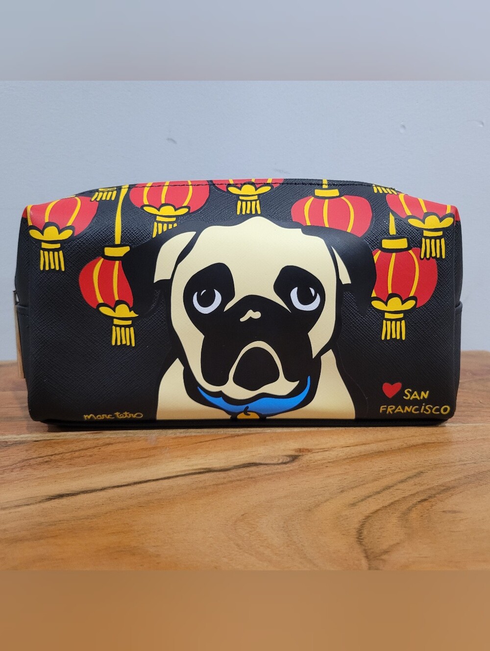 Marc Tetro Pug Dog Cosmetic Bag - Black, Red, Yellow ❤️ San Francisco